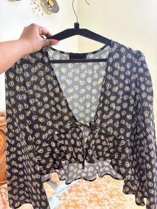 Stylish Printed V-Neck Peplum Top
