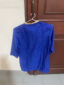 Blue Bandhani Print Kurti with Embroidery