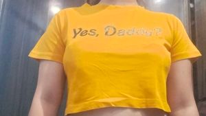 Yellow "Yes, Daddy?" Graphic Crop Top