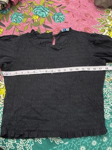 Smocked Neck Black Top