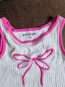Bow Pink &amp; White Striped Shorts Set