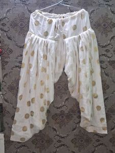White Salwar Pants with Gold Printof 1