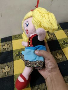 Cute Plush Doll with Blonde Pigtails
