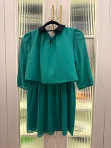 Emerald Green Dress with Black Collar
