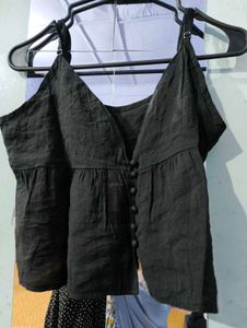 Black V-Neck Button-Up Blouse
