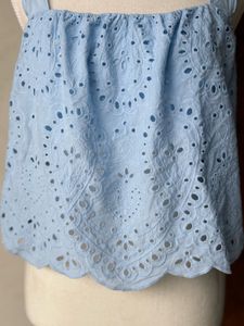 H&amp;M Blue Eyelet Crop Top