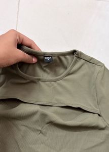 Olive Green Cropped Cut-Out Top