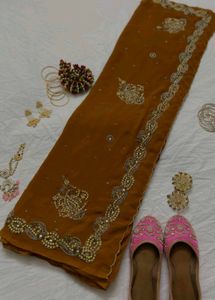 Elegant Mustard Embroidered Saree