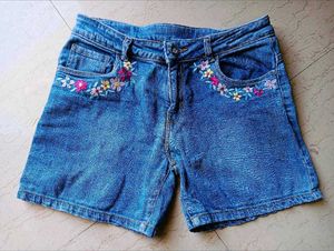 Max Embroidered Blue Denim Shorts