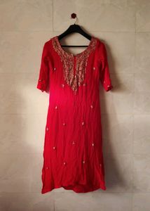 Red Embellished Kurta