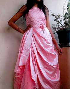 Hot Pink Gown For Girls With Detachable Shrug🎉