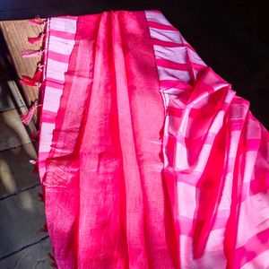 Vibrant Pink Striped Saree