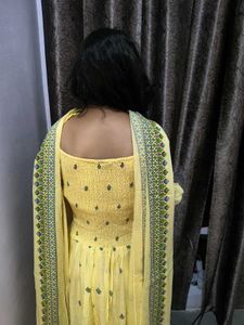 Yellow Floral Embroidered Anarkali Suit Set | Ethn