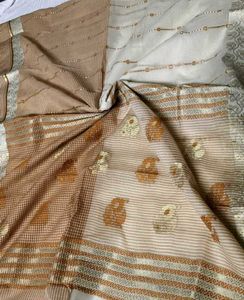 Gold Zari Embroidered Tussar Silk Saree
