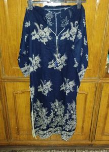 Navy Blue Floral Print Kurta