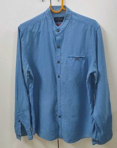 Netplay's Men's Blue Mandarin Collar Shirt