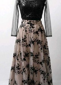 Designer Sequins Crop Top &amp; Floral Skirt