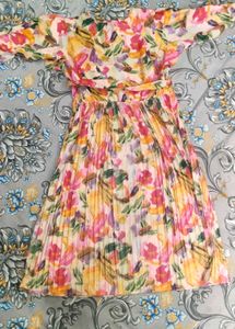Colorful Floral Pleated Midi Dress