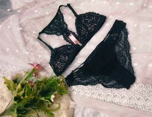 Elegant Black Lace Triangle Bra with stylish brief