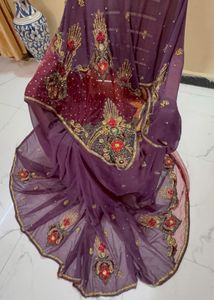fully handwork heavy Purple Saree