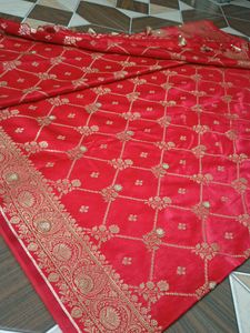Red Embroidered banarasi jaal butti Saree