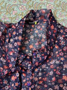 Floral Print Sheer Blouse with Neck Tie. Worn only