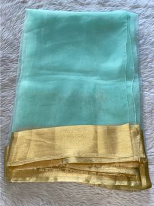 Women Light Green With Gold Border Saree