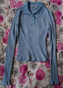 Baby Blue Ribbed Polo Top