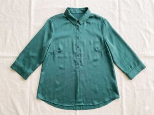 Elegant Teal Satin Button-Up Shirt