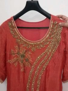 Elegant Red Kurta with Gold Embroidery