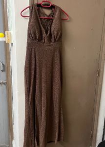 Sparkling Brown Halter Maxi Dress