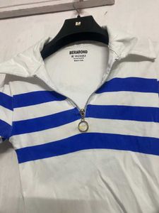 Striped Zip-Up Polo T-Shirt