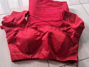Elegant Red Lace Saree With readymade blouse