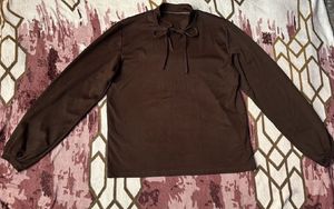Chic Brown Long Sleeve Tie Neck Top