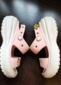 Pink Platform Sandals crocs with Charms