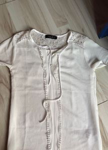 Elegant White Tie-Up Top with Lace Detail