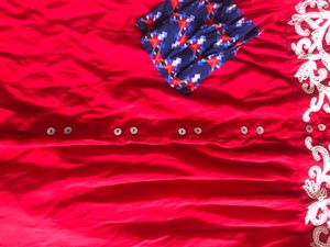 Printed Red Kurta Top With Work And Buttons