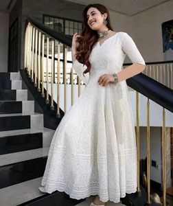 Elegant White Chikankari Anarkali