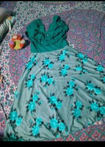 Stylish Teal &amp; Floral Maxi Dress