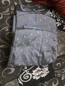 Elegant Grey Kurta with Gold Polka Dots