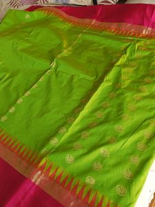Parrot green Cotton silk Saree with Blouse