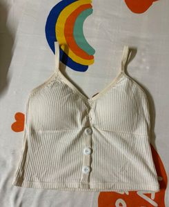 Cream Ribbed Button-Up Tank Top
