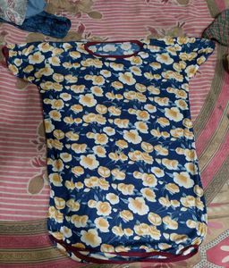 Blue Floral Print Tunic Top