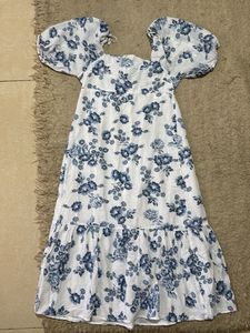 Floral Print Puff Sleeve Maxi Dress