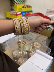 Champagne Stone Bridal Kada Set with Pearl Latkan
