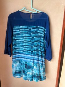 Chic Blue Layered Sheer Sleeve Top