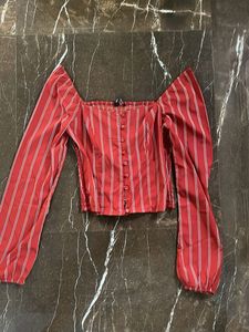 Red Striped Puff Sleeve Top