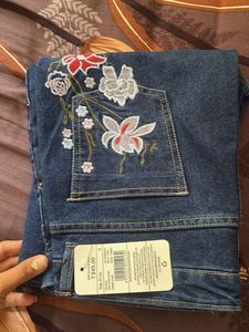 Embroidered Blue Denim Jeans