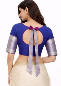 Elegant Blue Saree Blouse with Silver Detail