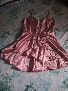 Elegant Pink Satin Party Dress fit upto 34-36